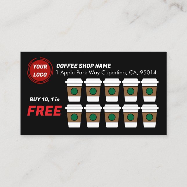 Coffee Shop Buy 10 Get 1 CUSTOM Loyalty Card (Front)