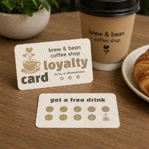 Coffee Shop Cafe Cup with Heart Steam Ten Punch Loyalty Card