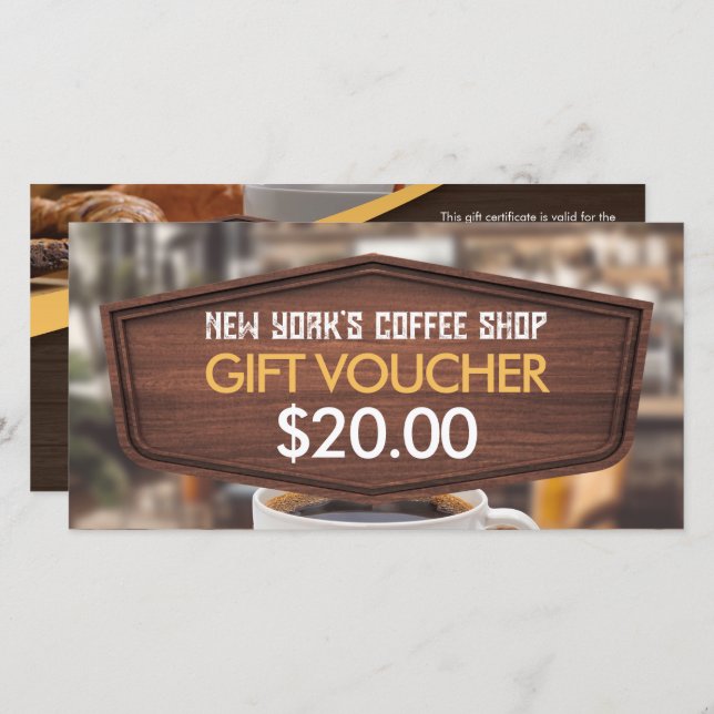 Coffee Shop Cafe Gift Certification Voucher (Front/Back)