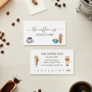 Coffee Shop Cafe Restaurant Watercolor Loyalty Business Card