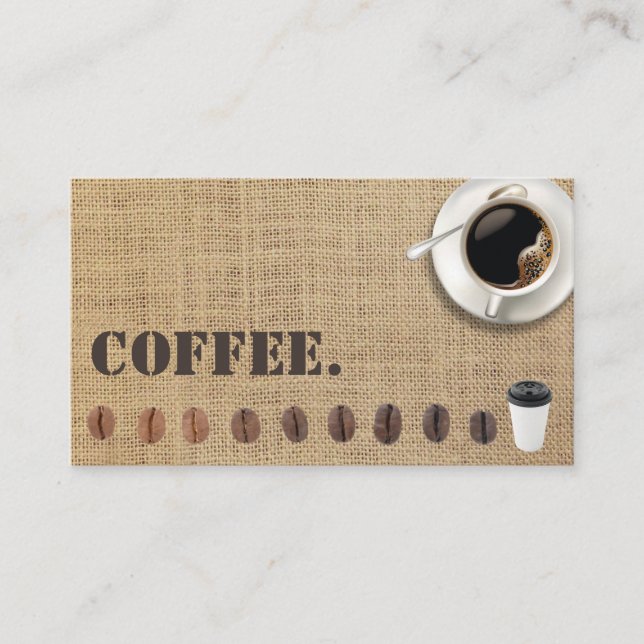 Coffee Shop Cafe Rustic Burlap Loyalty Punch Card (Front)