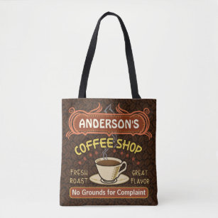 Coffee Shop Coffeehouse Cafe Beans   Custom Name Tote Bag