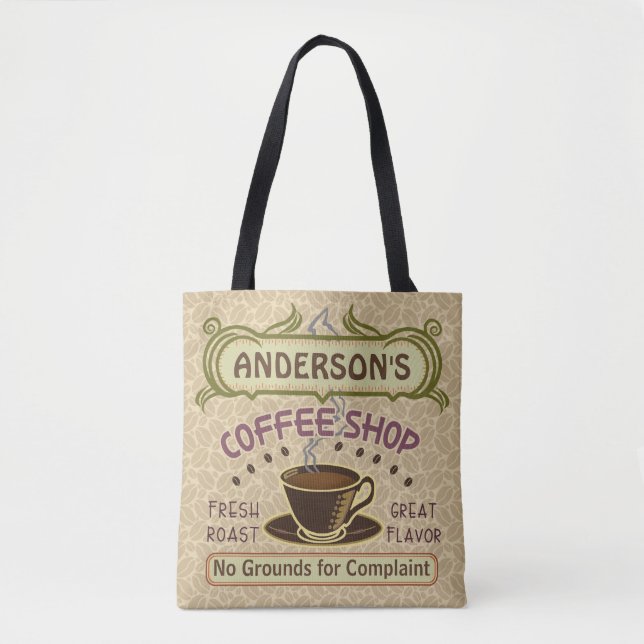 Coffee Shop Coffeehouse Cafe Light Beans Add Name Tote Bag (Front)