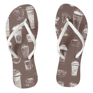 Coffee Shop Cups Latte Patterned Flip Flops