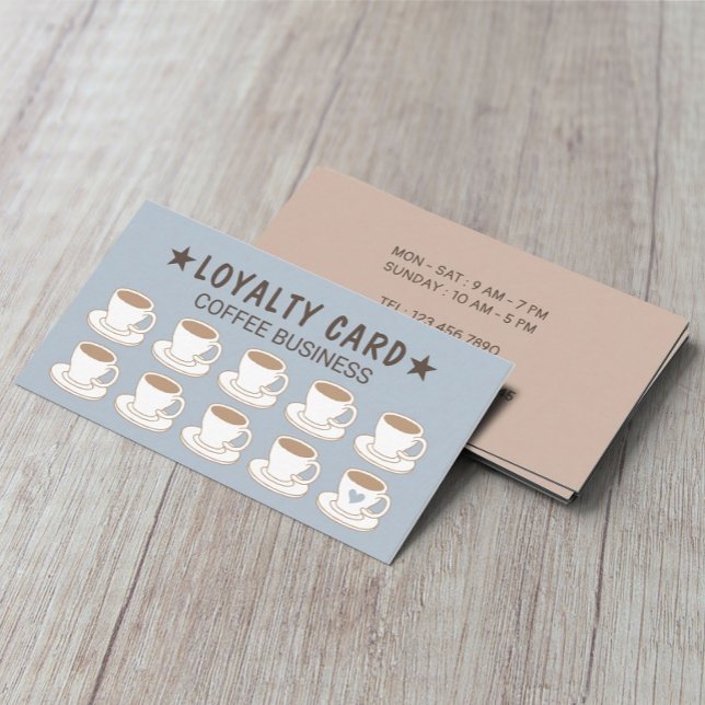 Coffee Shop Cute Cups Dusty Blue Coffee Loyalty Card (Creator Uploaded)
