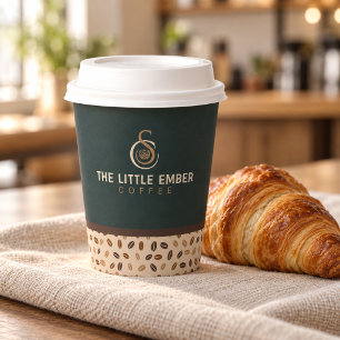 Coffee Shop Design in Deep Green & Beige Paper Cups