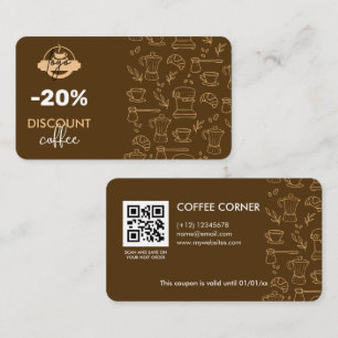 Coffee Shop Discount Card with logo and QR Code