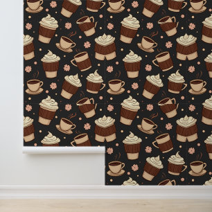 Coffee Shop Dreams: Whimsical Latte Pattern Design Wallpaper