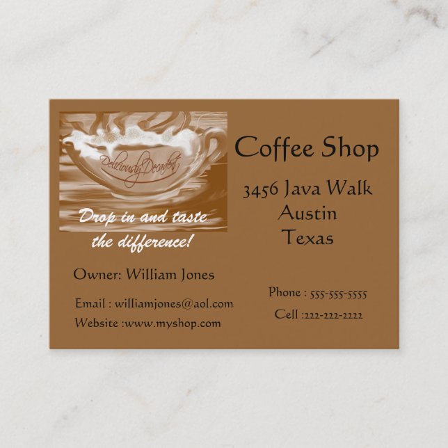 Coffee Shop-Foaming Coffee Cup Business Card (Front)