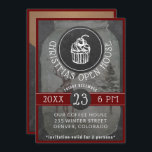 Coffee Shop Logo Christmas Open House | Chalkboard<br><div class="desc">Replace the white cookie with your cafe / coffee shop / restaurant / bistro logo and have a perfect winter holiday party / open house invitation for your best customers, suppliers and business partners. The red burgundy frame, the white festive script and the chalkboard background with the winter wonderland transparent...</div>