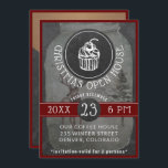 Coffee Shop Logo Christmas Open House | Chalkboard Invitation<br><div class="desc">Replace the white cookie with your cafe / coffee shop / restaurant / bistro logo and have a perfect winter holiday party / open house invitation for your best customers, suppliers and business partners. The red burgundy frame, the white festive script and the chalkboard background with the winter wonderland transparent...</div>