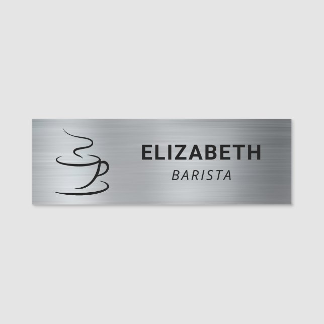 Coffee Shop Logo Silver Name Tag (Front)