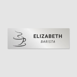 Coffee Shop Logo Silver Name Tag