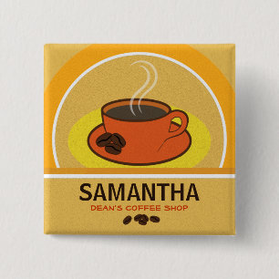 Coffee Shop Orange Cup Cafe Staff ID Name Tags 15 Cm Square Badge