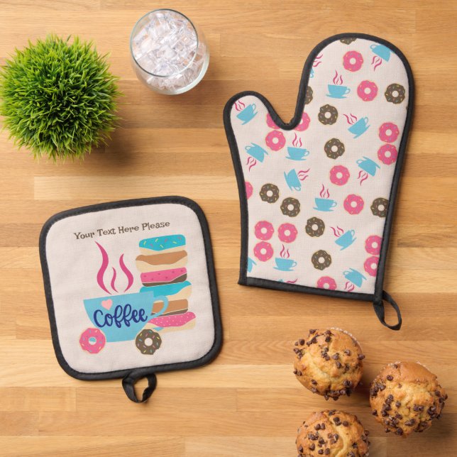 Coffee Shop Oven Mitt & Pot Holder Set (Top Down)