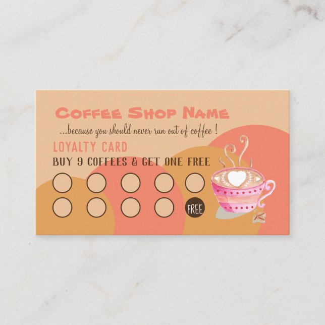 Coffee Shop Peach Loyalty Cards (Front)