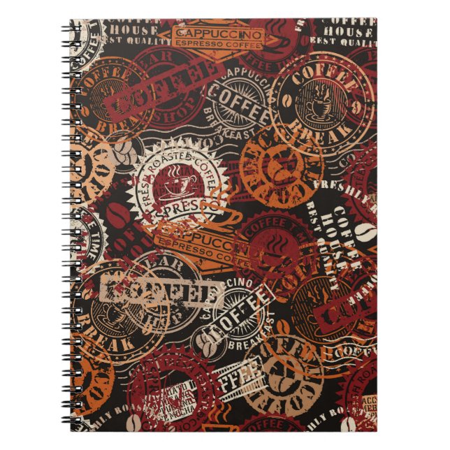 Coffee shop rubber stamp and grunge badge collecti notebook (Front)