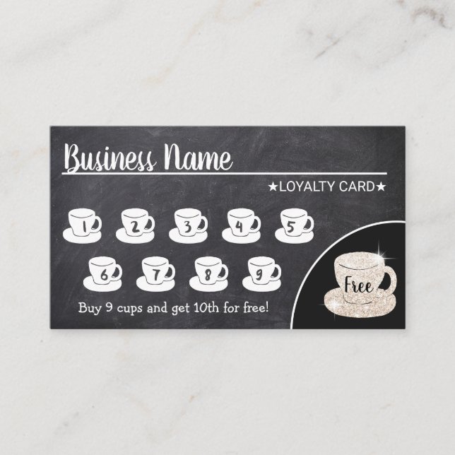Coffee Shop Rustic Chalkboard Customer Loyalty Card (Front)