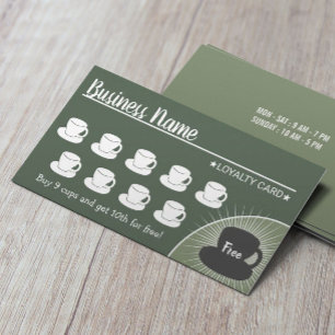 Coffee Shop Sage Green 10 Cups Customer Loyalty Card
