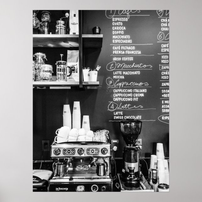 Coffee Shop Scene with Espresso Machine Poster (Front)
