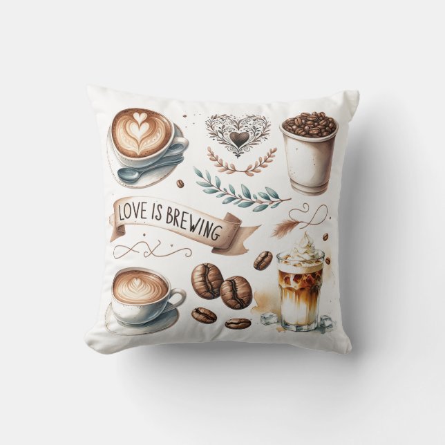 Coffee Shop Themed Throw Pillows (Front)