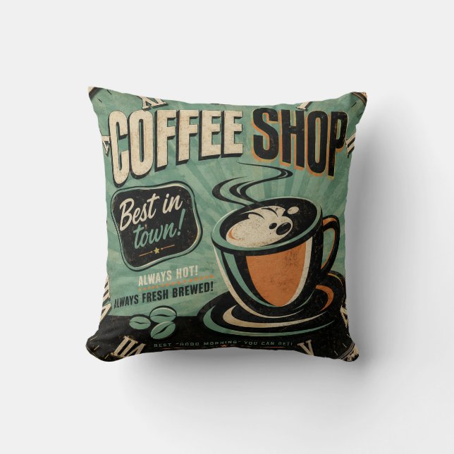 Coffee Shop Vintage Cushion (Front)