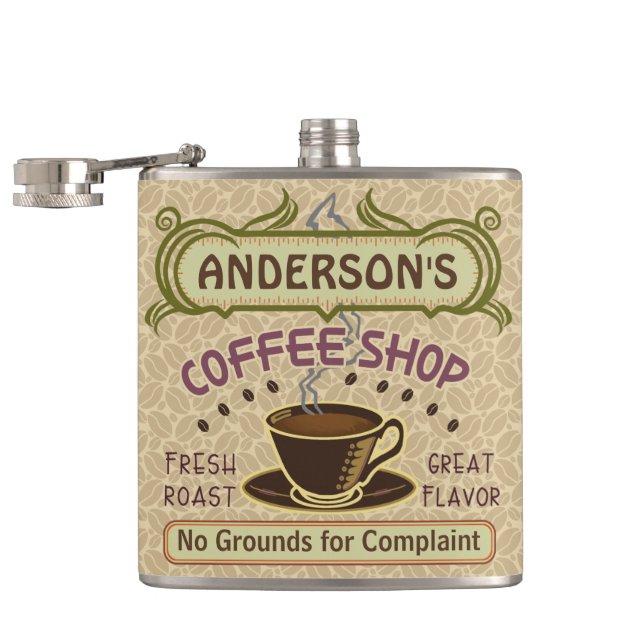 Coffee Shop with Cup Create Your Own Personalised Hip Flask (Opened)