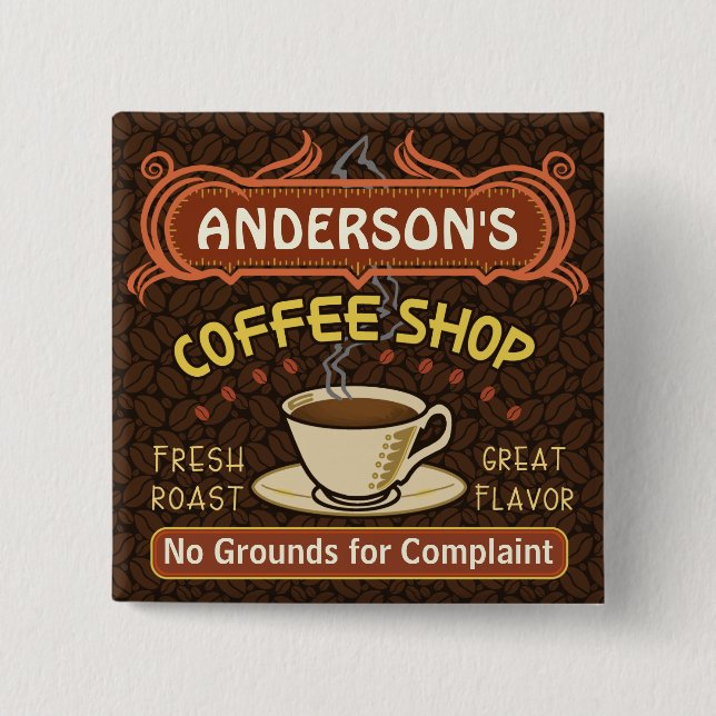 Coffee Shop with Mug Create Your Own Personalised 15 Cm Square Badge (Front)