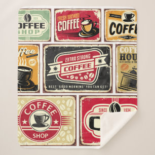 Coffee signs and labels collection. Retro and vint Sherpa Blanket