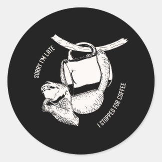 Coffee Sloth (white) Classic Round Sticker