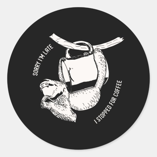 Coffee Sloth (white) Classic Round Sticker (Front)