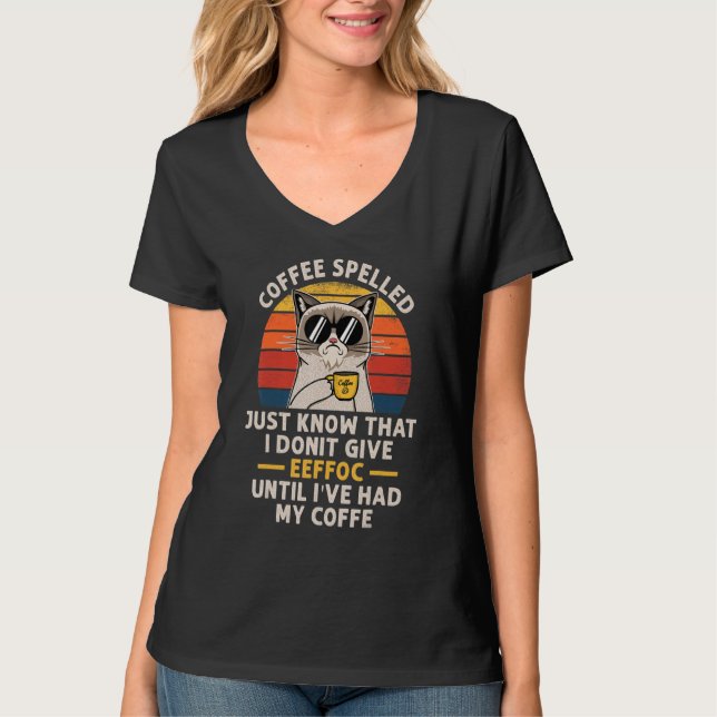 Coffee Spelled Backwards Is Eeffoc Cats Drink Coff T-Shirt (Front)