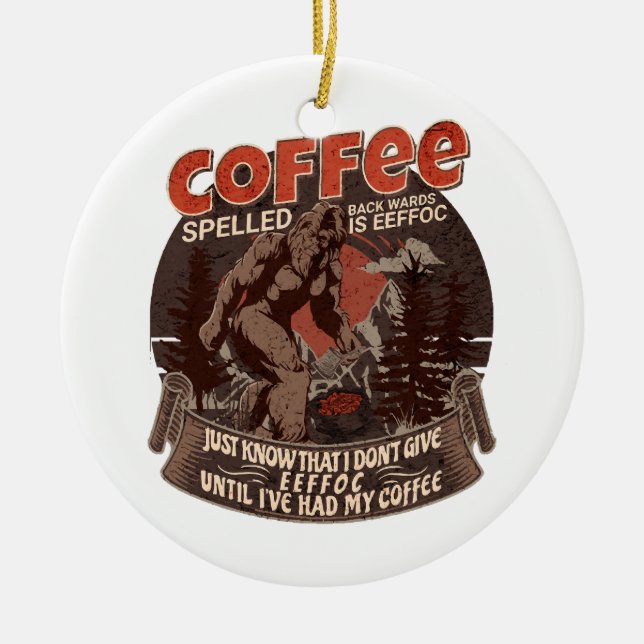 Coffee Spelled Backwards Is Eeffoc  Ceramic Tree Decoration (Front)
