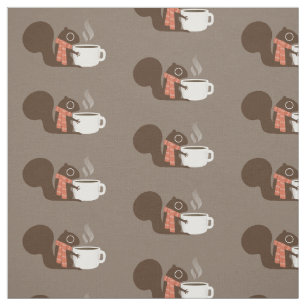Coffee Squirrel   Warm Winter Holiday Animal Art Fabric