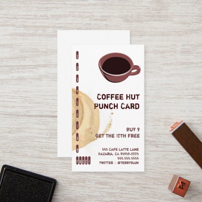 Coffee Stain and Cup Drink Punch Card (Front/Back In Situ)