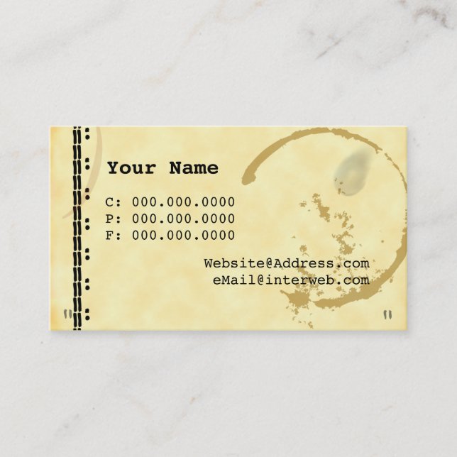 Coffee Stain Typewriter Grunge Business Cards (Front)