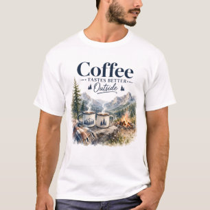 Coffee Tastes Better Outside Mountain Campfire T-Shirt