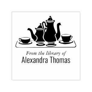 Coffee Tea Service Set Library Book Name Self-inking Stamp