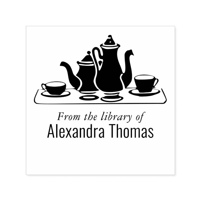 Coffee Tea Service Set Library Book Name  Self-inking Stamp (Design)