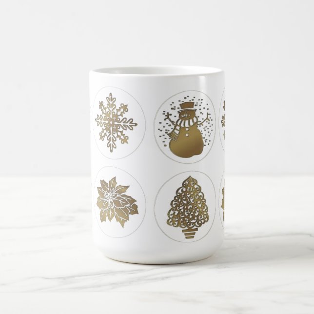 Coffee, Tea, Snow flake, Snow man, Tree, Poinsetta Coffee Mug (Center)