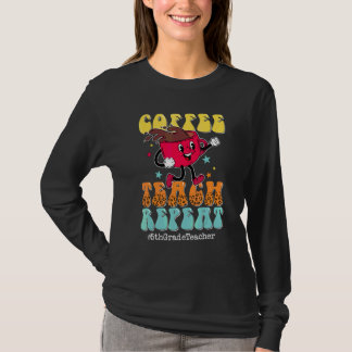 Coffee Teach Repeat 5th Grade Teacher Leopard Back T-Shirt