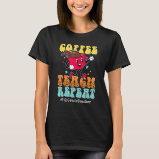 Coffee Teach Repeat 5th Grade Teacher Leopard Back T-Shirt