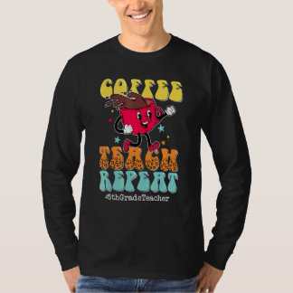 Coffee Teach Repeat 5th Grade Teacher Leopard Back T-Shirt