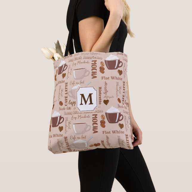 Coffee Terms Monogram Tote Bag (Close Up)