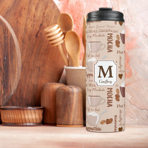 Coffee Terms Pattern Monogram Thermal Tumbler
