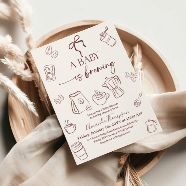 Coffee Theme Beige Bow Baby is Brewing Baby Shower Invitation (Creator Uploaded)