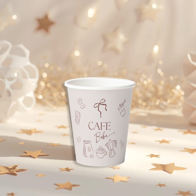 Coffee Theme Beige Cafe Bebe Brewing Baby Shower Paper Cups (Creator Uploaded)