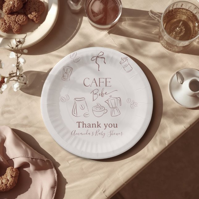 Coffee Theme Beige Cafe Bebe Brewing Baby Shower Paper Plate (Creator Uploaded)