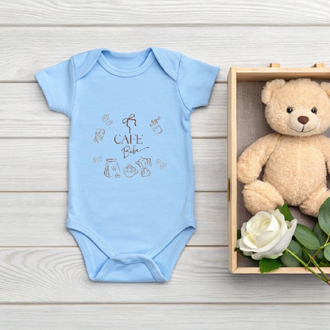 Coffee Theme Blue Bow Cafe Bebe Boy Baby Shower Bodysuit (Creator Uploaded)
