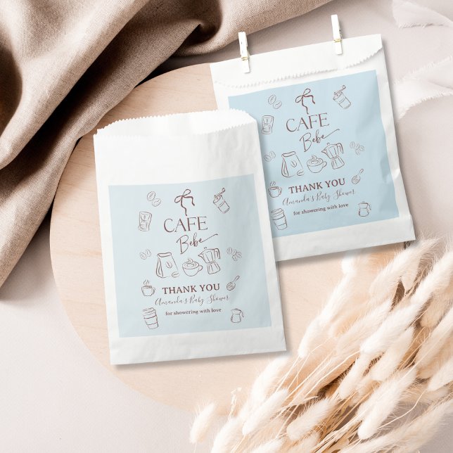 Coffee Theme Blue Bow Cafe Bebe Boy Baby Shower Favour Bags (Creator Uploaded)